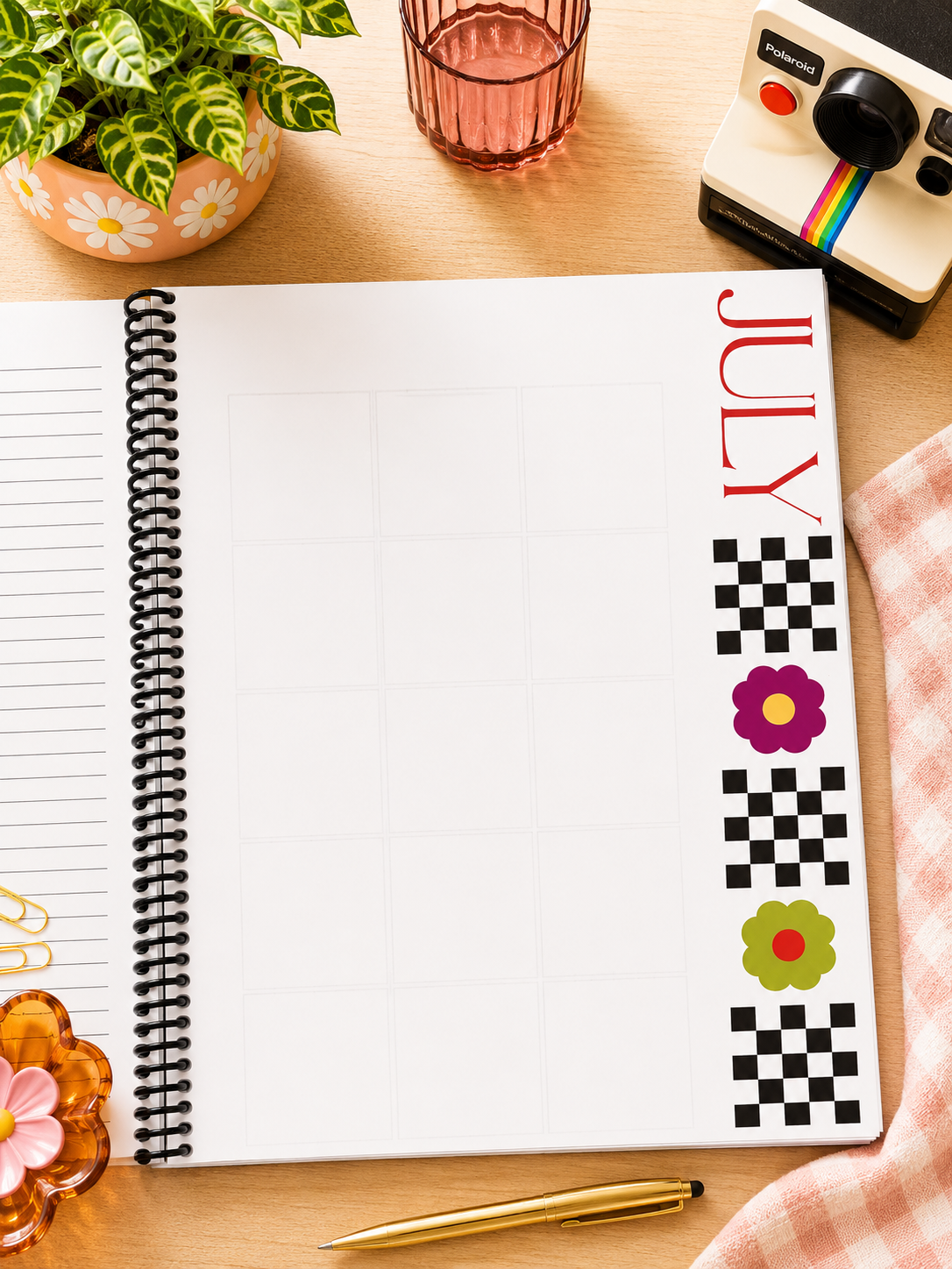 26-27 Checkered Floral Planner