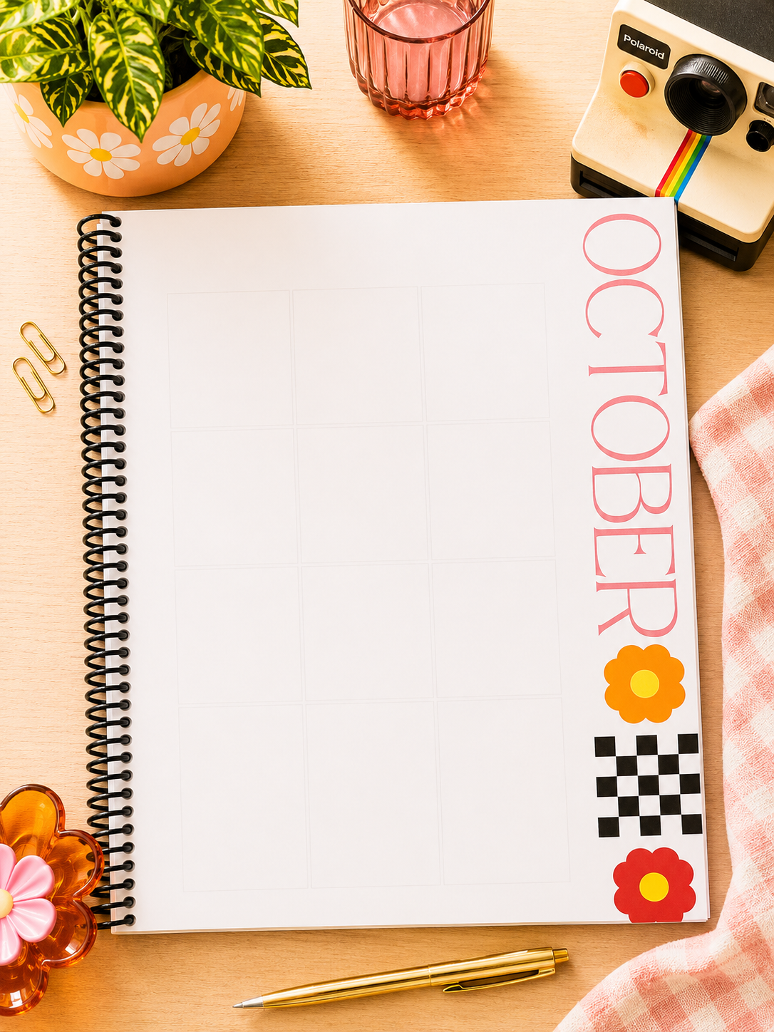 26-27 Checkered Floral Planner