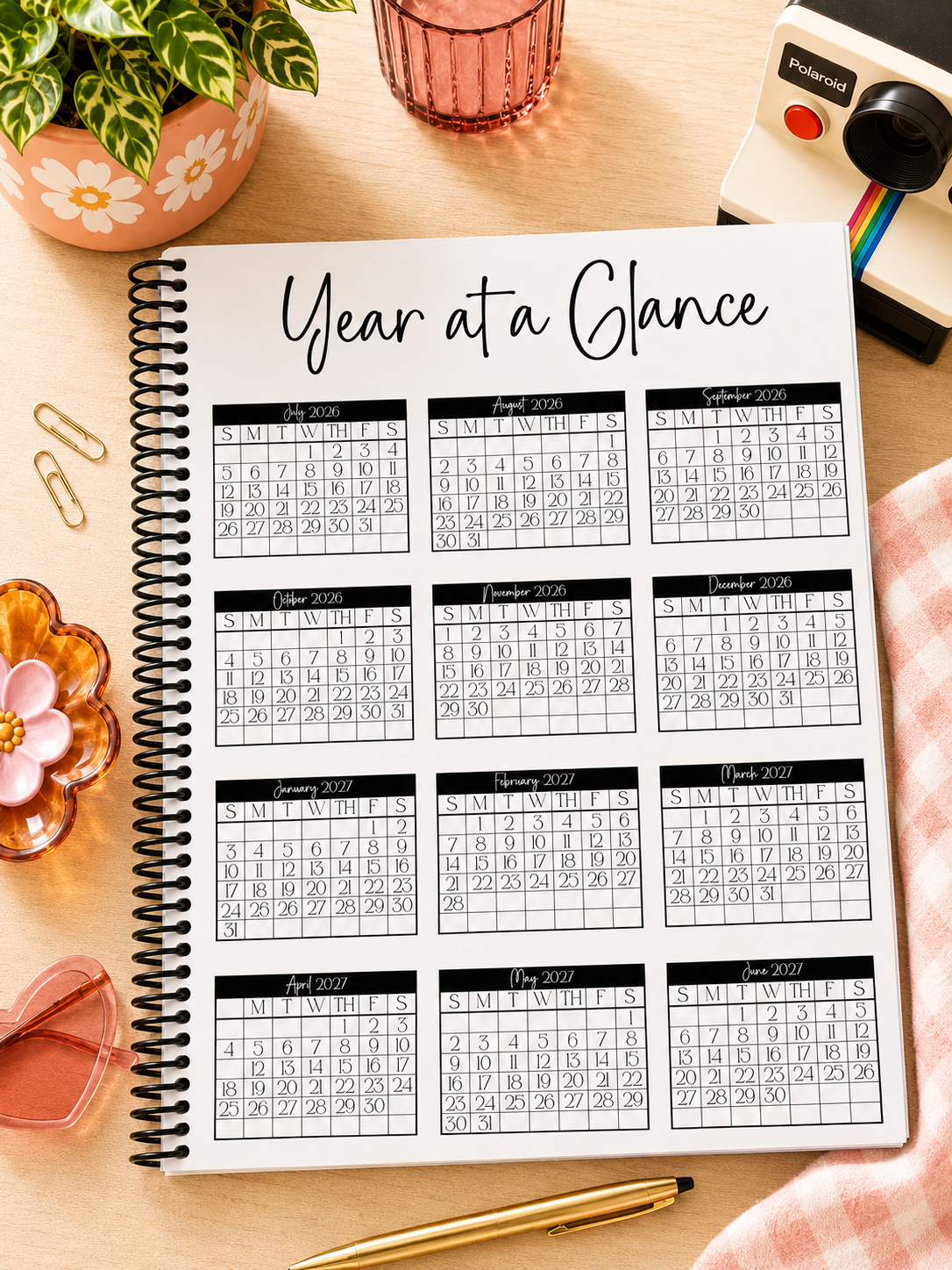 26-27 Checkered Floral Planner
