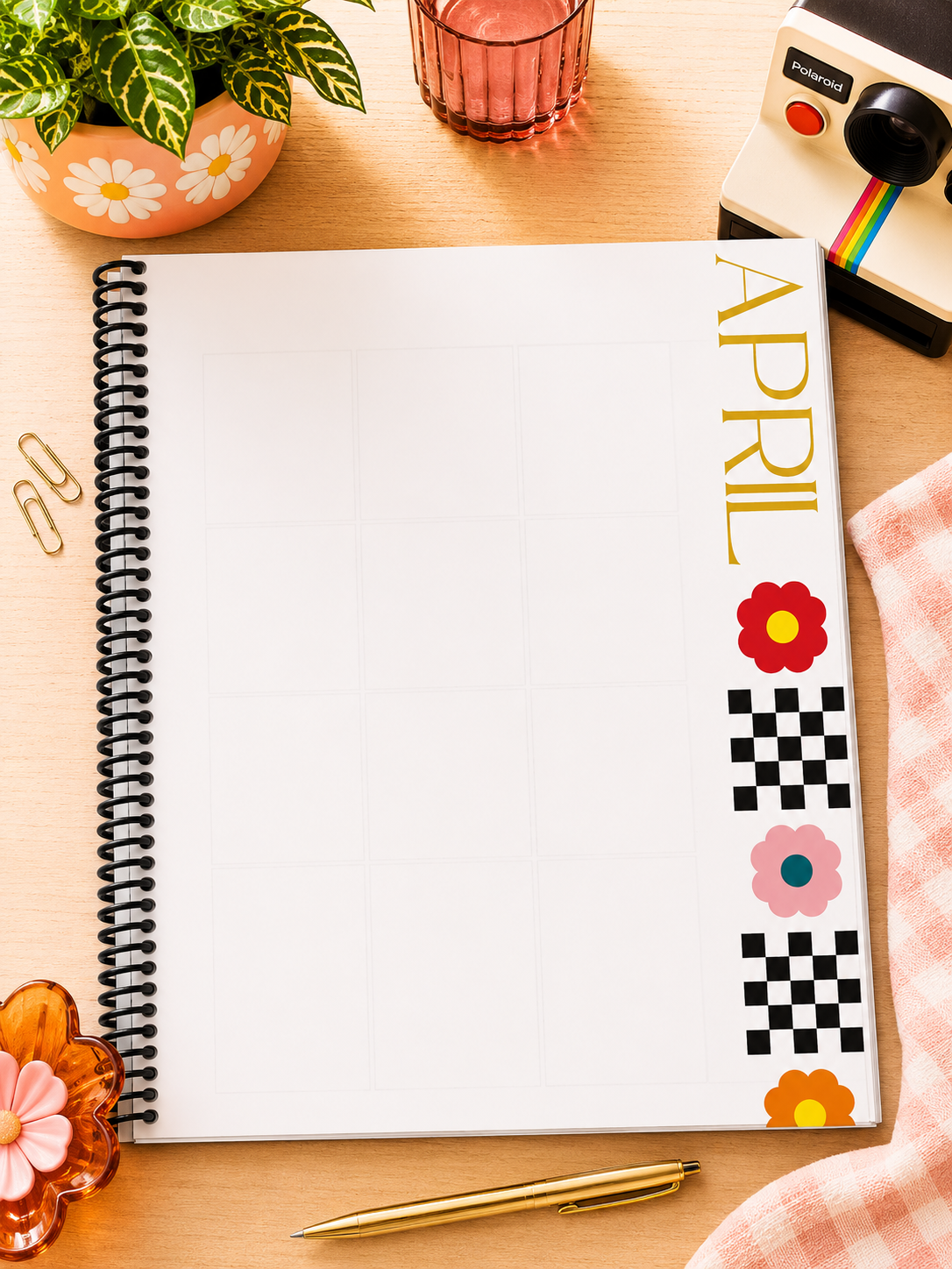 26-27 Checkered Floral Planner