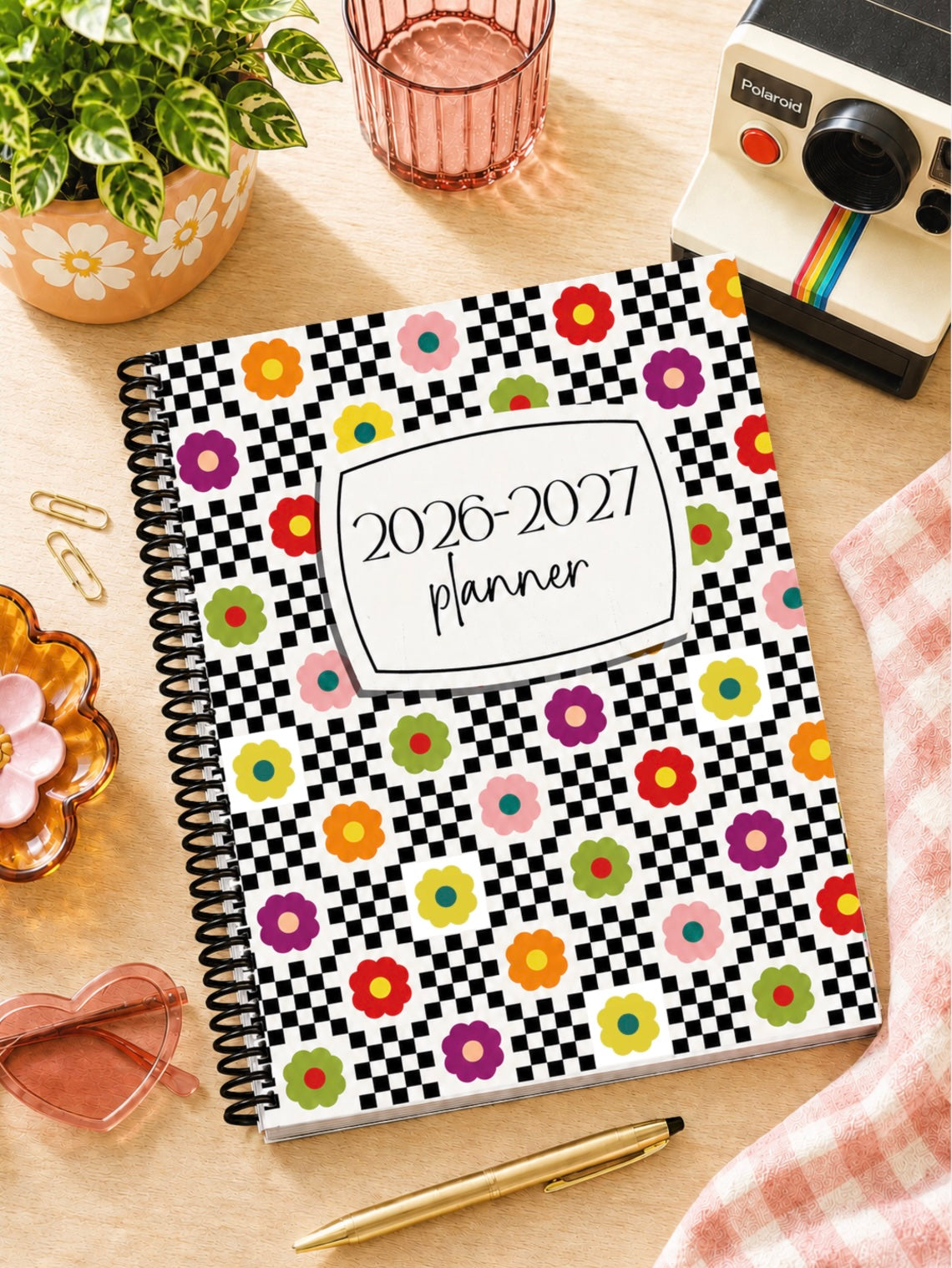 26-27 Checkered Floral Planner